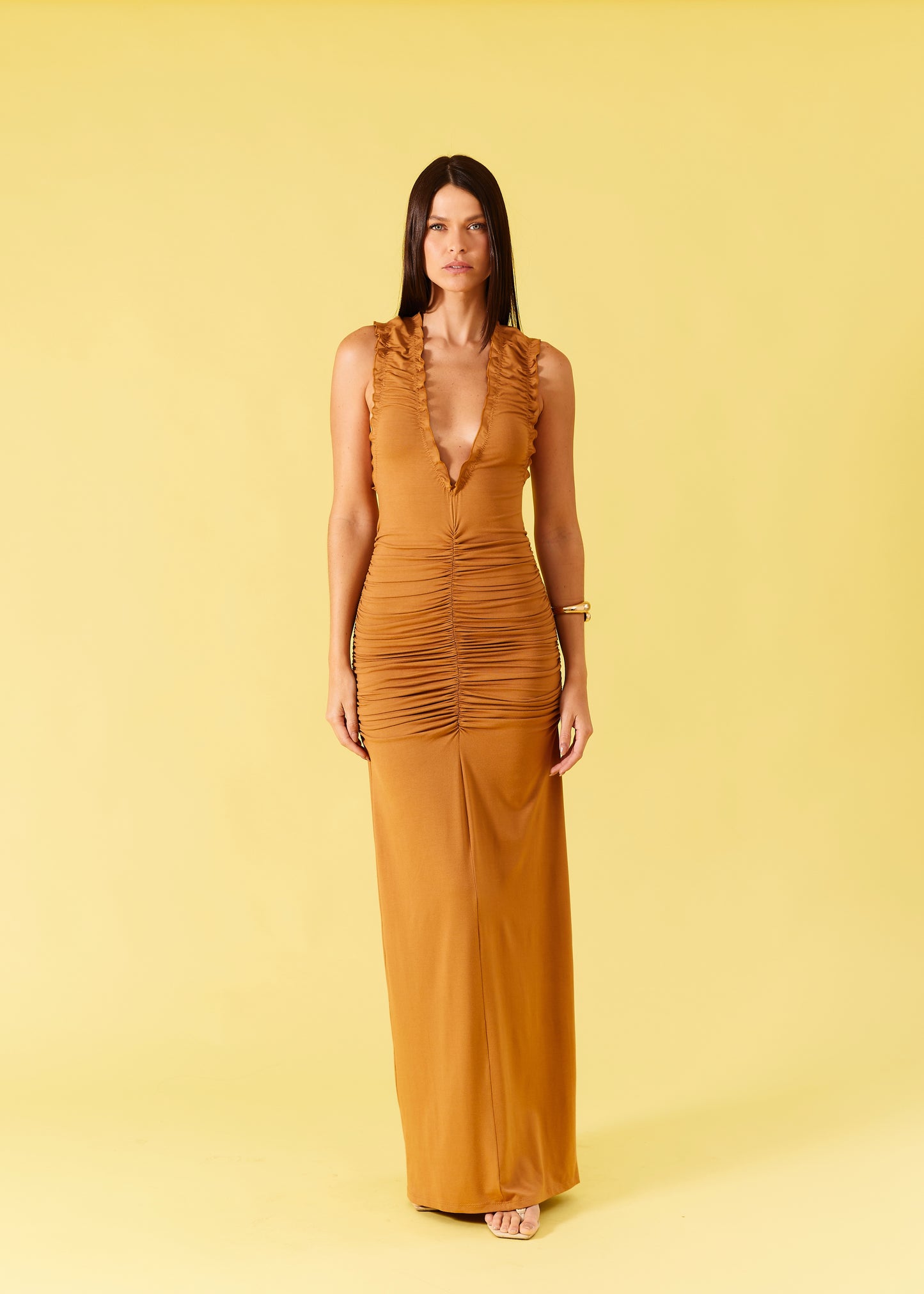 VESTIDO DRAPEADO KRONNE DECOTE V