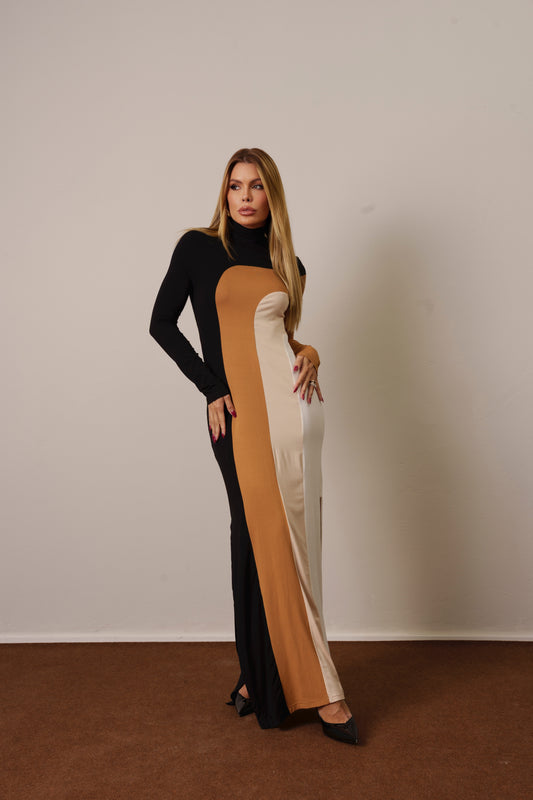 VESTIDO MIDI RECORTES COLORBLOCK KRONNE