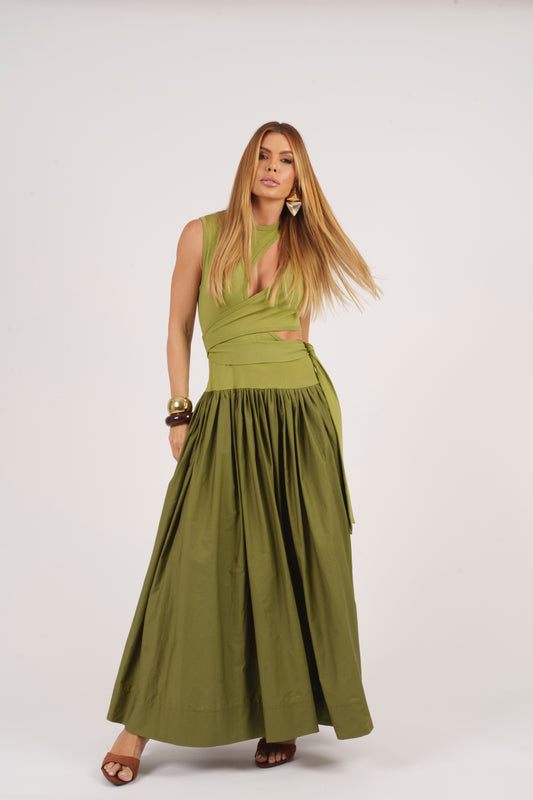 VESTIDO MIDI RECORTES KRONNE