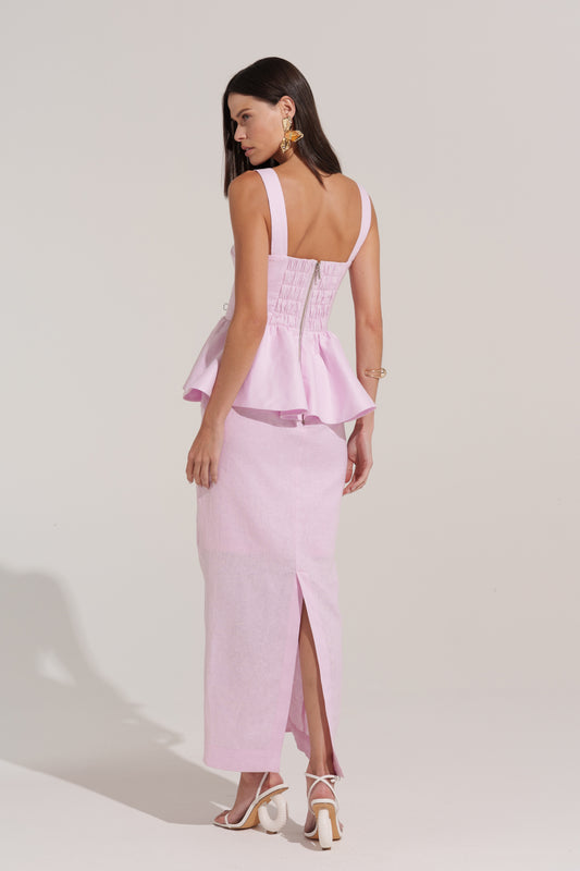 VESTIDO LONGO LINHO PEPLUM