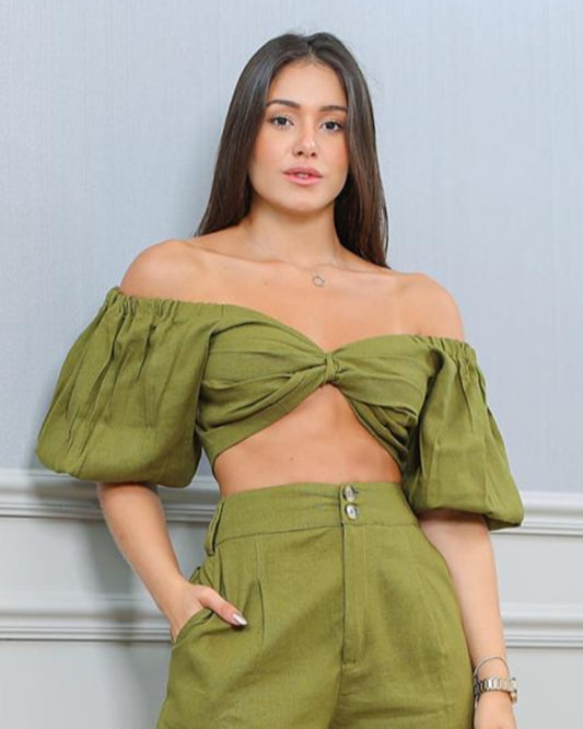 Cropped Mangas Bufantes Linho - Kronne