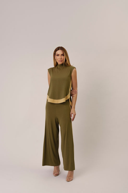 CONJUNTO BLUSA BARRA ARREDONDADA COM CALÇA KRONNE