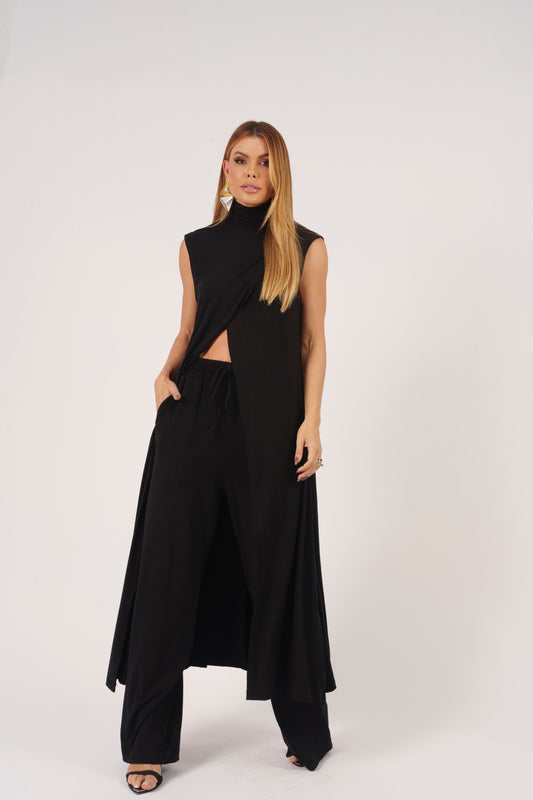 CONJUNTO BLUSA ALONGADA TRANSPASSE + CALÇA MALHA