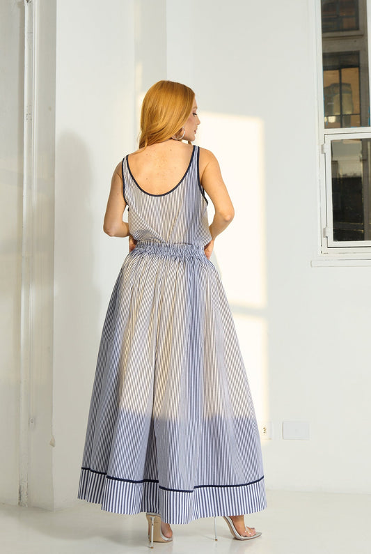 CONJUNTO BLUSA REGATA E SAIA MIDI COM PREGAS