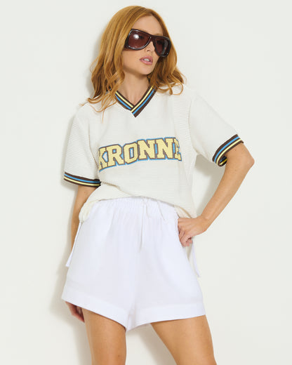 CONJUNTO BLUSA GOLA V RETILINEA E SHORT COM ELASTICO