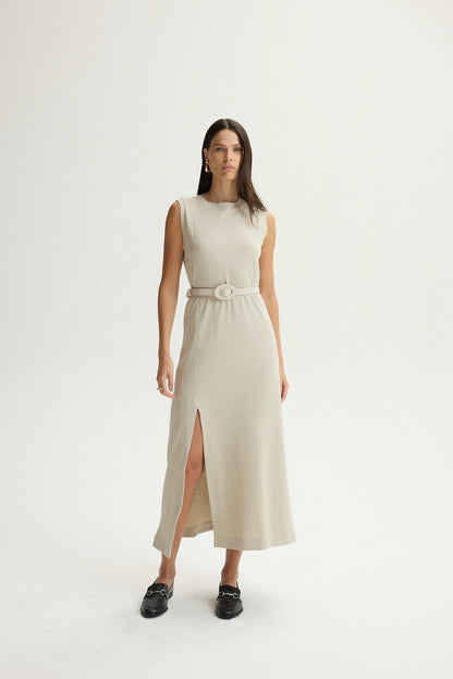 VESTIDO RECORTE RETO COM CINTO KRONNE