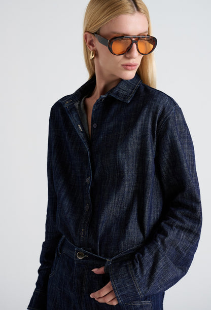 CAMISA COM GOLA E FENDA LATERAL JEANS KRONNE