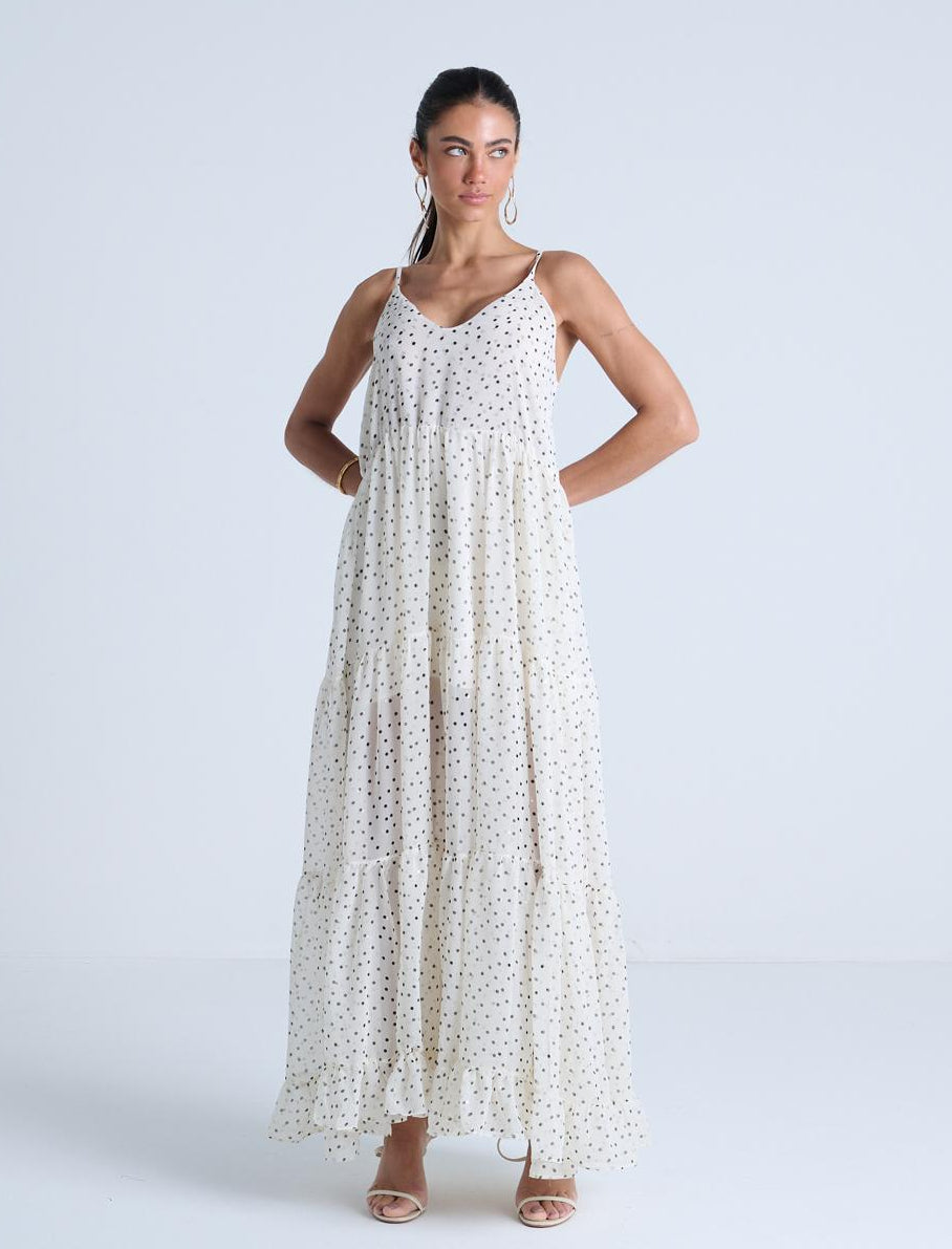 VESTIDO LONGO DE ALÇA DECOTE V POÁ